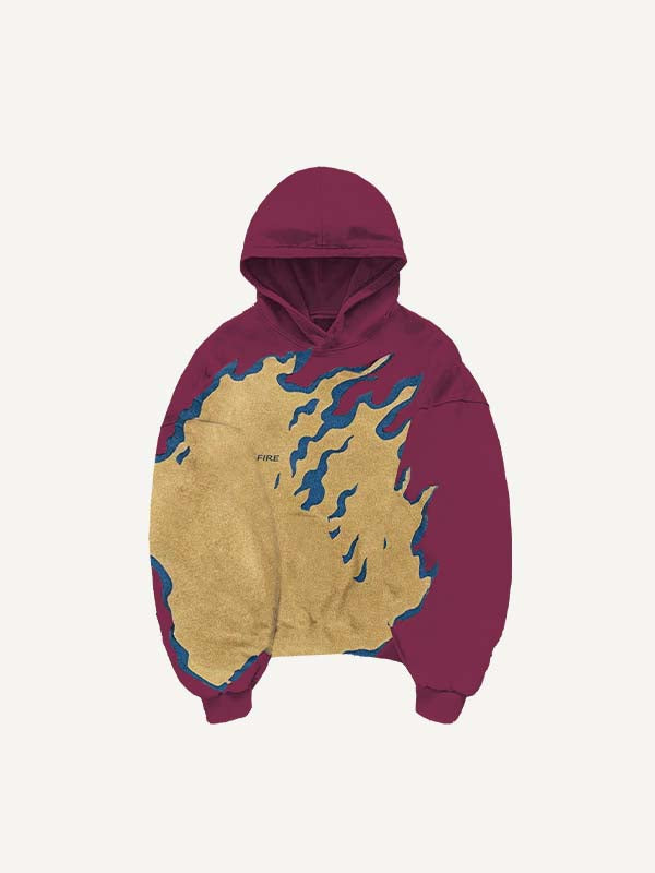 Fire Skeleton Print Slant Pockets Hoodie