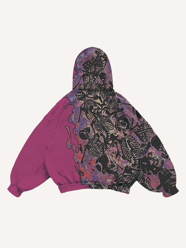 Fire Death Hell Skeleton Army Slant Pockets Hoodie