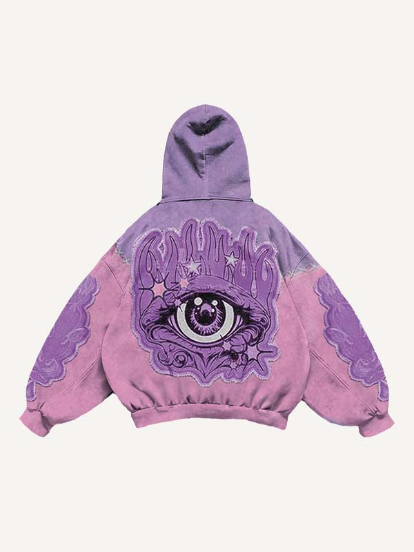 Sudadera con capucha y bolsillos inclinados con estampado de calcomanías falsas de ojos en bloques de color 