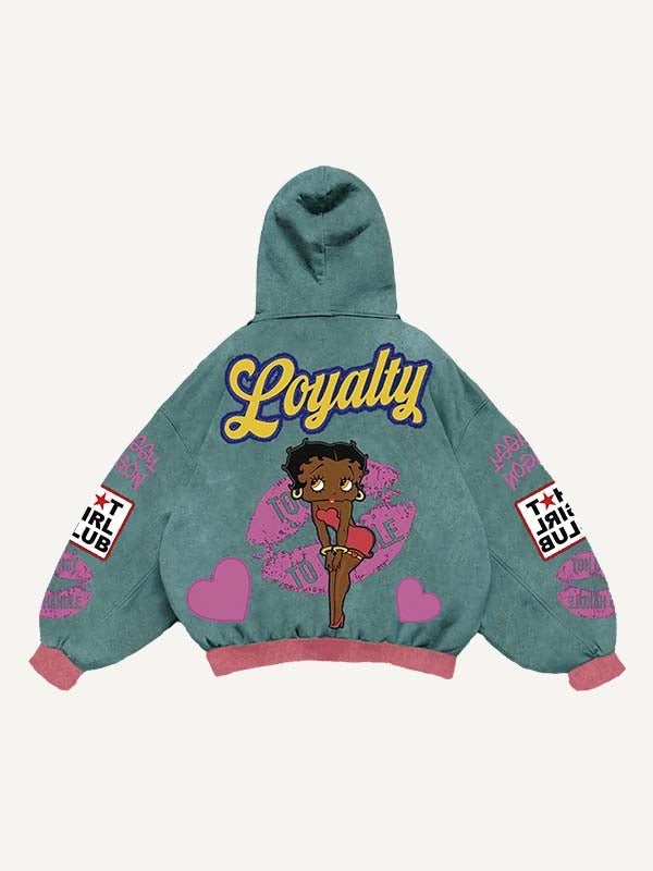 Sudadera con capucha y bolsillos inclinados con estampado de calcomanías falsas de figura, labios, corazón y letras 