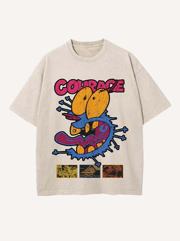 Camiseta de cuello redondo con estampado desgastado, gráfico, animal y letras 