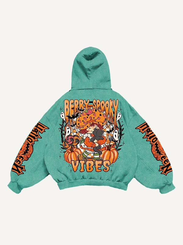 Halloween Care Bears&Strawberry Shortcake Print Slant Pockets Hoodie