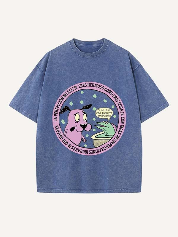 Camiseta de cuello redondo con estampado gráfico, animal y letras desgastado y lavado 