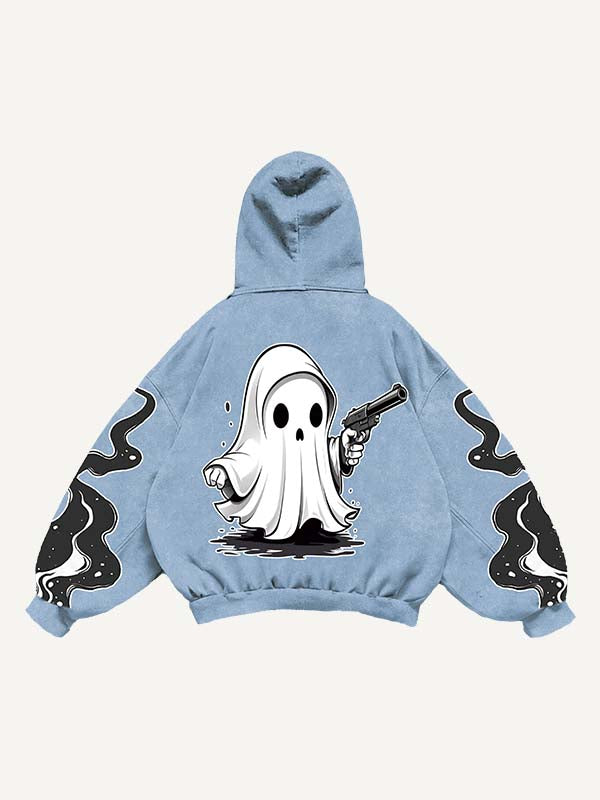 Halloween Ghost&Pistol&Graphic Print Slant Pockets Hoodie