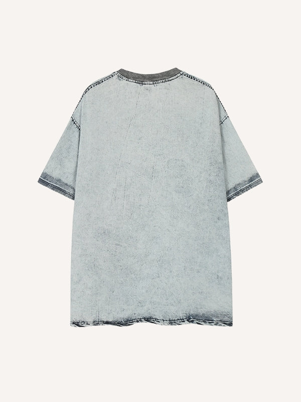 Camiseta vaquera con media cremallera y bordado de estrellas en bloques de color 