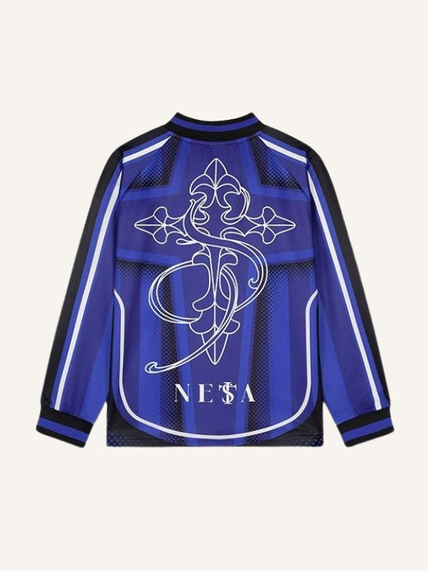 Camiseta de manga larga con cuello redondo, estampado de figuras, gráficos y letras en bloques de color 