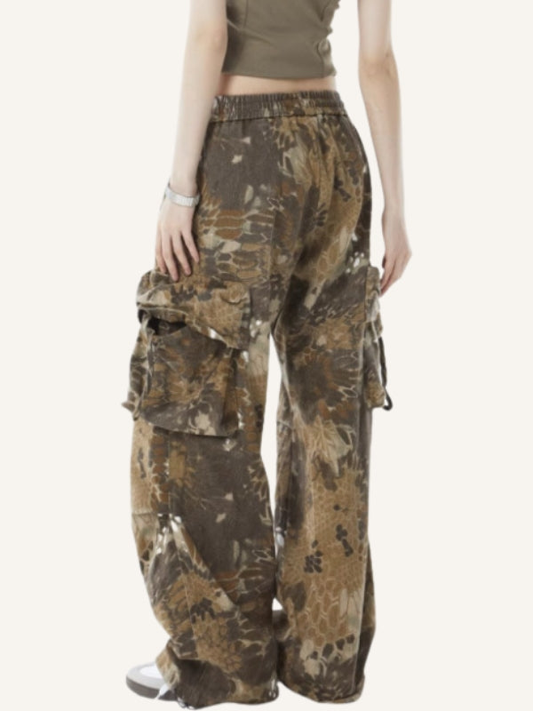 Camo&Snakeskin Print Side Pockets Pants