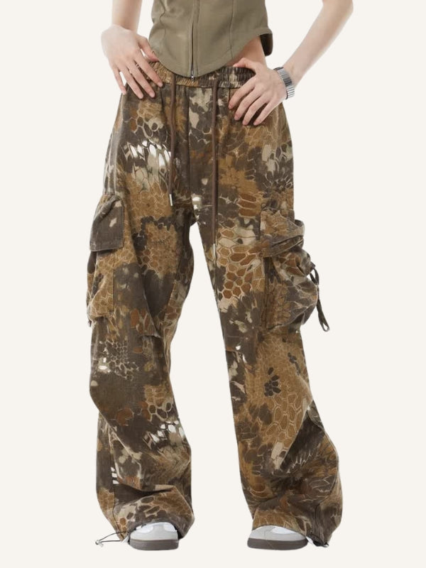 Camo&Snakeskin Print Side Pockets Pants