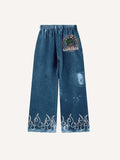 Hooded Statue Of Liberty&Letter&Fire Print Elastic Waist Pants