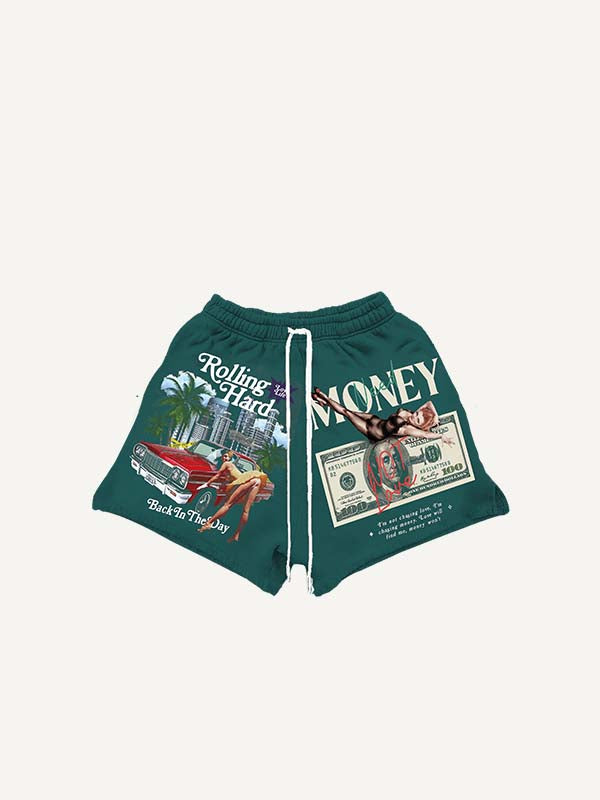 Shorts con cintura con cordón y estampado de figuras, ciudades, gráficos y letras