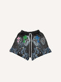 Cross&Fire&Letter&Graphic Print Drawstring Waist Shorts
