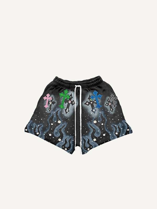 Cross&Fire&Letter&Graphic Print Drawstring Waist Shorts