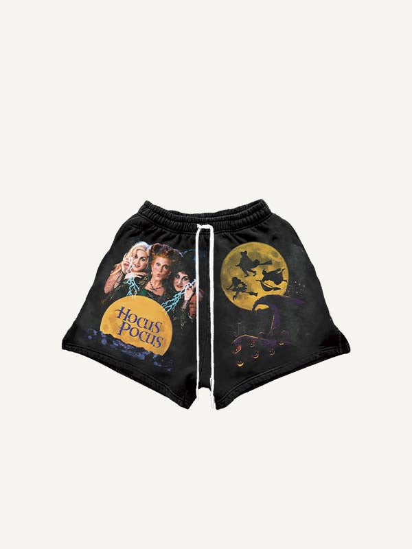 Halloween Hocus Pocus Print Drawstring Waist Shorts