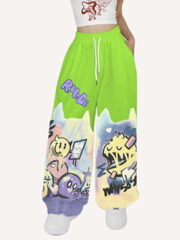 Graffiti Print Drawstring Waist Pants