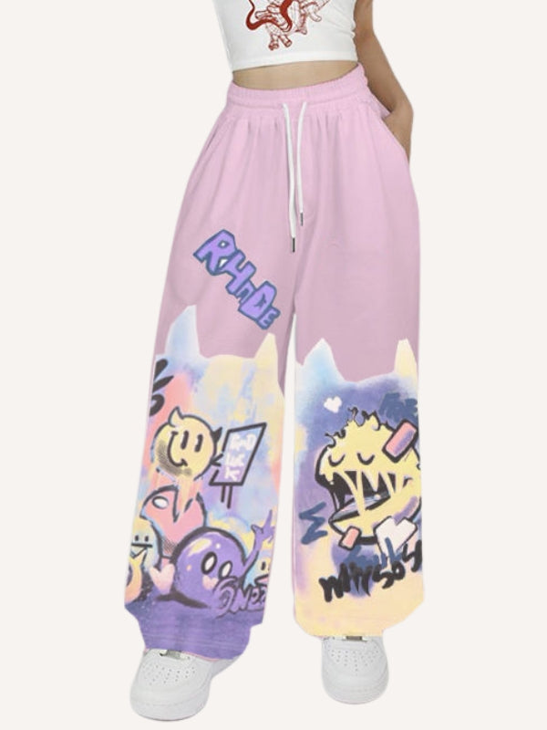 Graffiti Print Drawstring Waist Pants