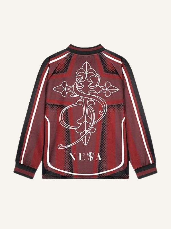 Camiseta de manga larga con cuello redondo, estampado de figuras, gráficos y letras en bloques de color 