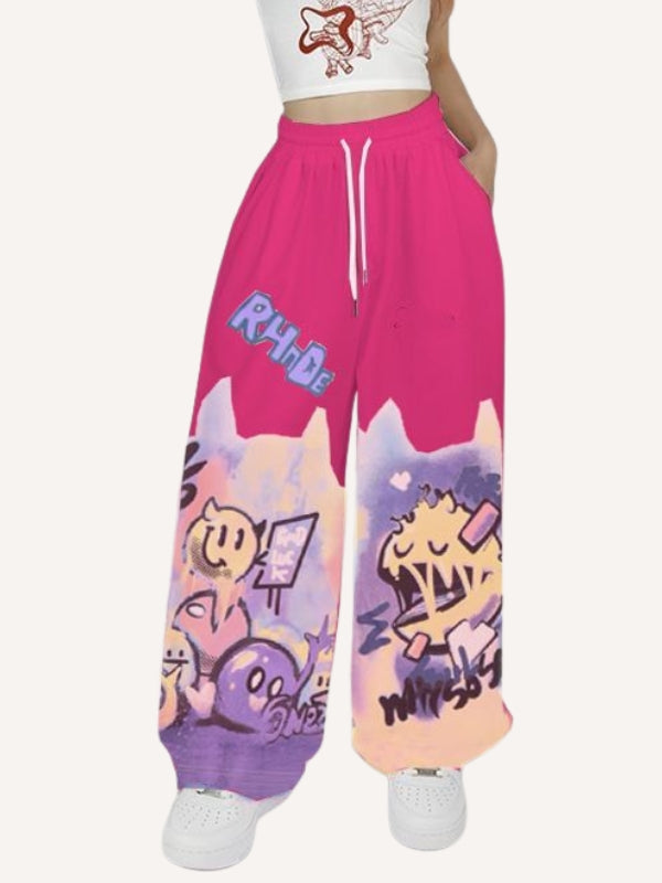 Graffiti Print Drawstring Waist Pants