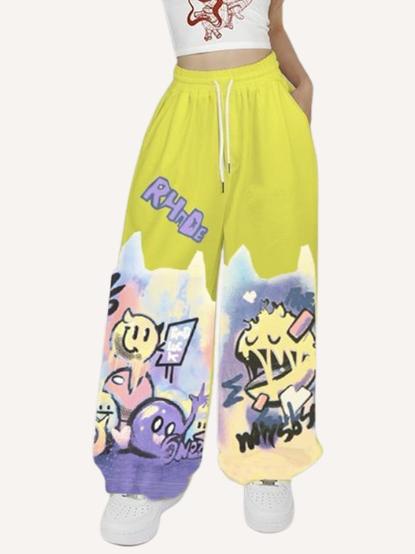 Graffiti Print Drawstring Waist Pants