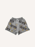 Floral&Letter Print Drawstring Waist Shorts