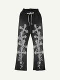 Cross Print Elastic Waist Pants