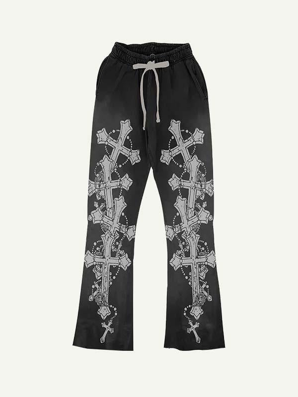 Cross Print Elastic Waist Pants