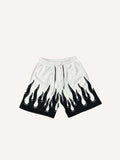 Colorblock Fire Faux Decal Print Drawstring Waist Shorts