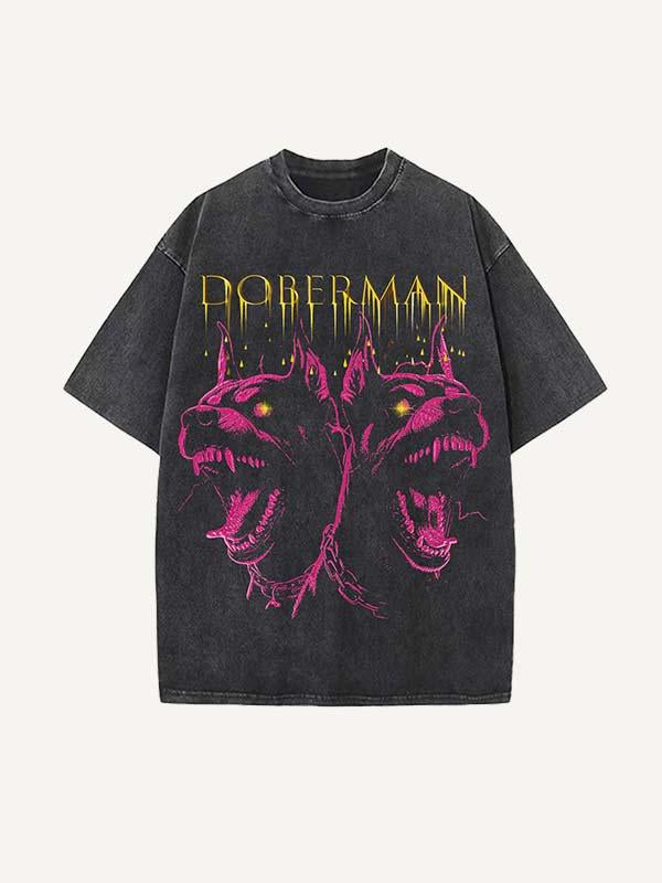 Camiseta de cuello redondo con estampado desgastado de perro y letras