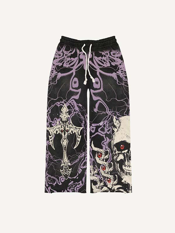 Pantalones con cintura elástica y estampado gráfico de calavera y globo ocular 