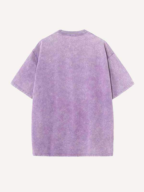 Camiseta de cuello redondo con estampado de ángel y letras desgastado 