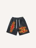 Fire&Letter Print Drawstring Waist Shorts