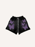 Butterfly Faux Decal Print Drawstring Waist Shorts