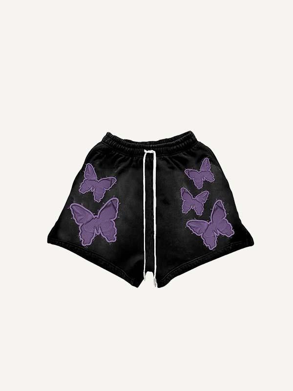 Butterfly Faux Decal Print Drawstring Waist Shorts