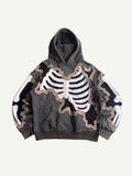 Colorblock Skeleton Faux Decal Print Slant Pockets Hoodie