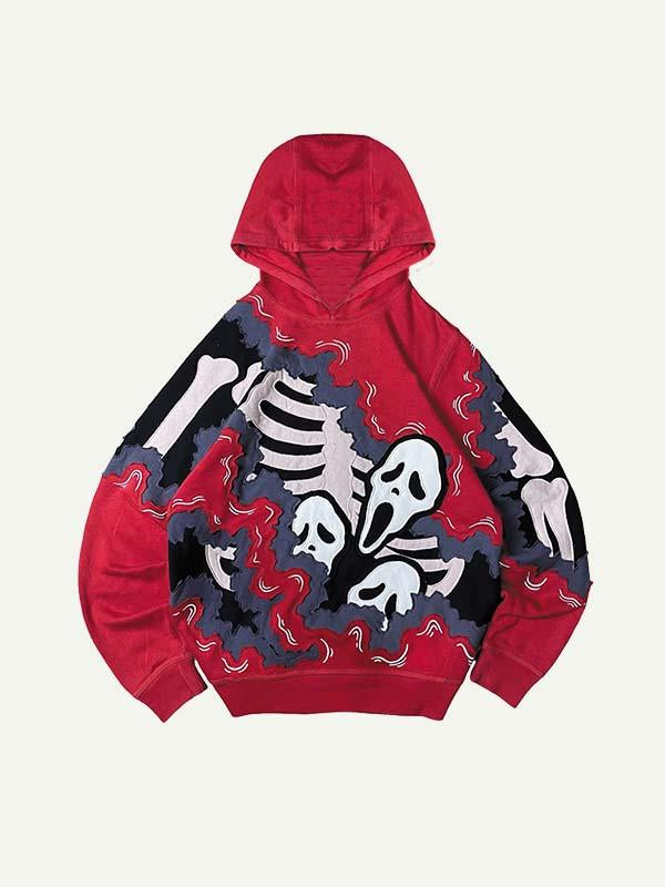 Sudadera con capucha y bolsillos inclinados con estampado de calaveras falsas en bloques de color 