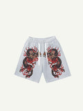 Fire Dragon Print Drawstring Waist Shorts