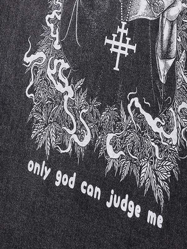 Camiseta de cuello redondo con estampado gráfico de monja y letras desgastadas y lavadas 