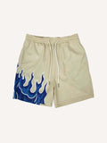 Fire Print Mesh Drawstring Waist Shorts