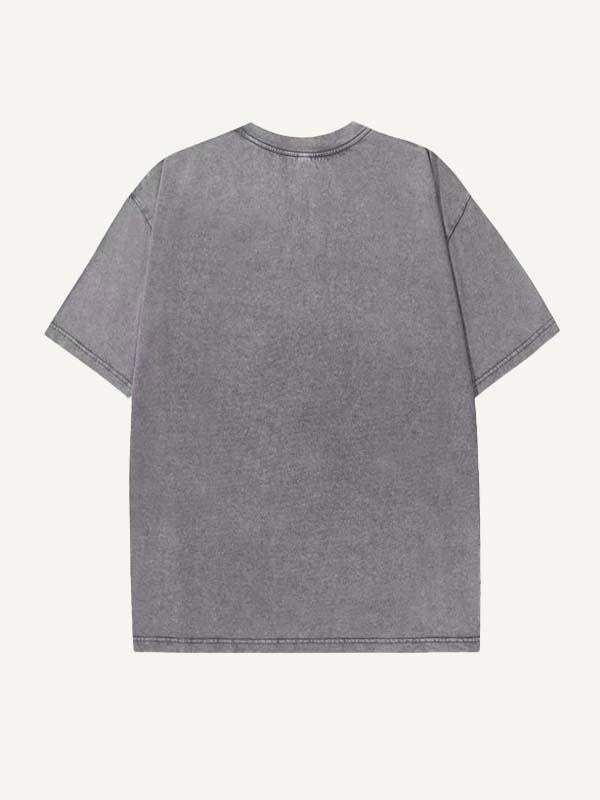 Camiseta de cuello redondo con estampado de ángel y letras desgastado 