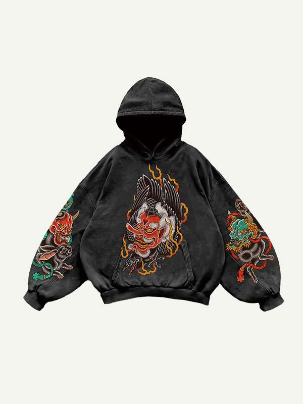 Fire&Demon Graphic Print Slant Pockets Hoodie
