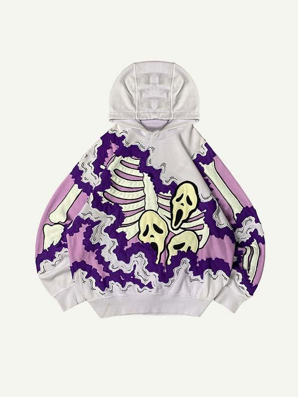 Sudadera con capucha y bolsillos inclinados con estampado de calaveras falsas en bloques de color 