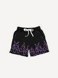 Fire&Letter Print Drawstring Waist Shorts