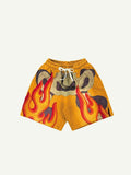 Fire&Skeleton Faux Decal Print Drawstring Waist Shorts