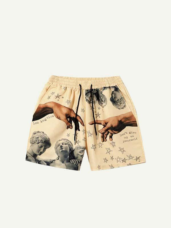Shorts con cintura con cordón y estampado de figuras, palmeras, letras y estrellas