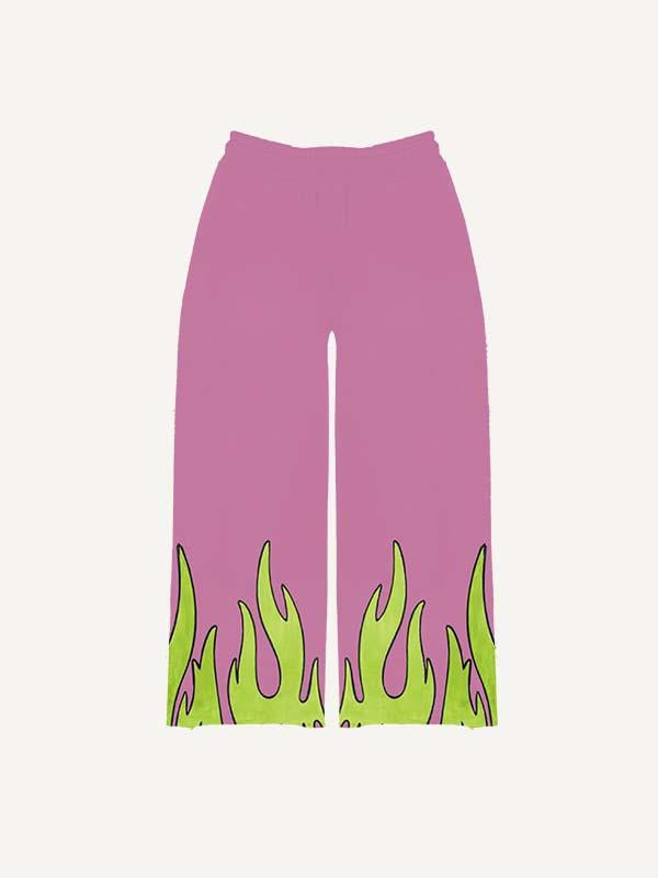 Pantalones con cintura elástica y estampado de ojos, calaveras, estrellas, lenguas y fuego 