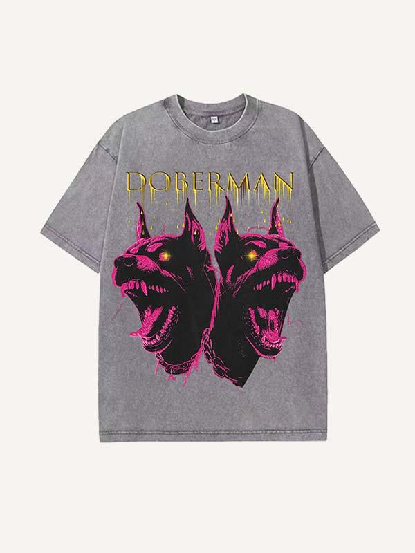 Camiseta de cuello redondo con estampado desgastado de perro y letras