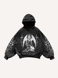 Figure&Wing&Cross Print Slant Pockets Hoodie