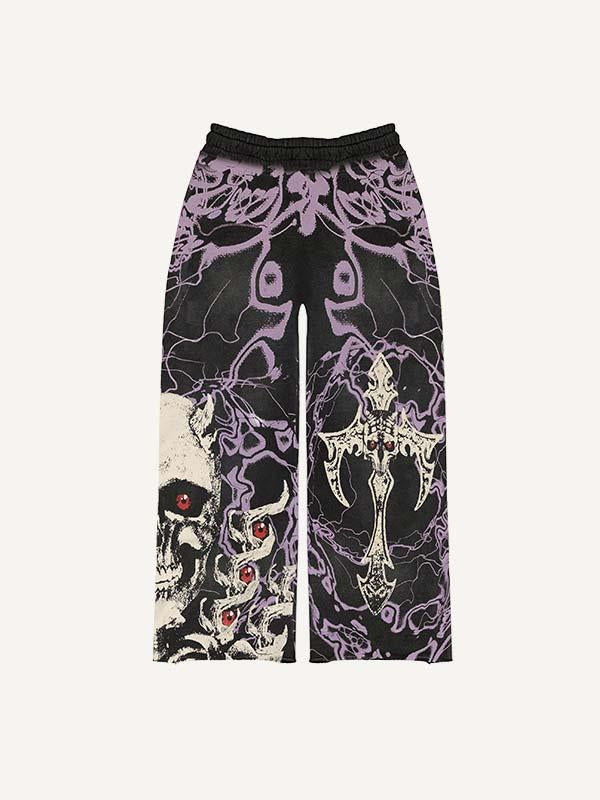 Pantalones con cintura elástica y estampado gráfico de calavera y globo ocular 