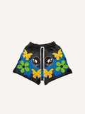Colorblock Floral&Skull Faux Decal Print Drawstring Waist Shorts