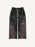 Fire Death Hell Skeleton Army Print Elastic Waist Pants