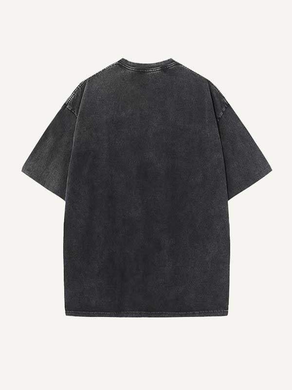 Camiseta de cuello redondo con estampado floral y tigre desgastado 